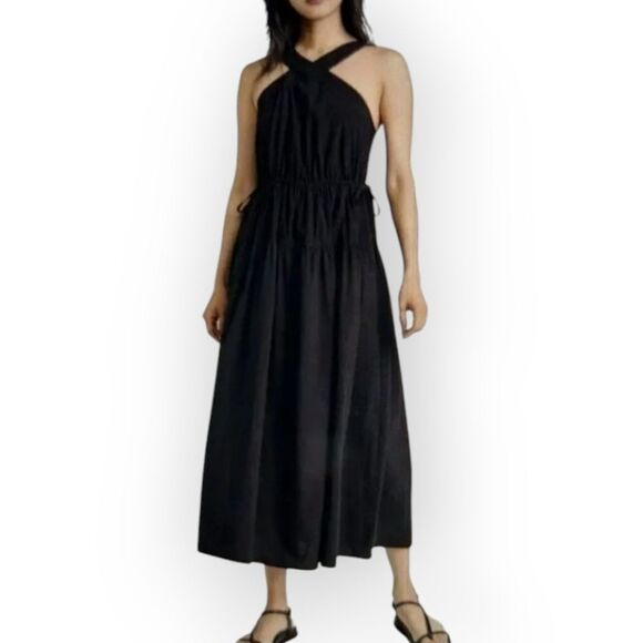 Madewell 100% Cotton Black Halter Midi Sundress Sz 2 - Picture 4 of 16